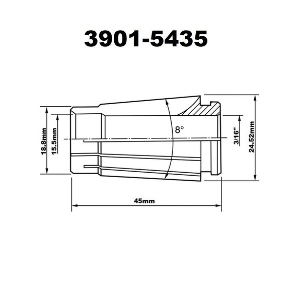 H & H Industrial Products Pro-Series 3/16" Sk16 Lyndex Style Collet 3901-5435